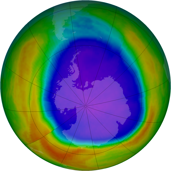 Antarctic ozone map for 01 October 2003